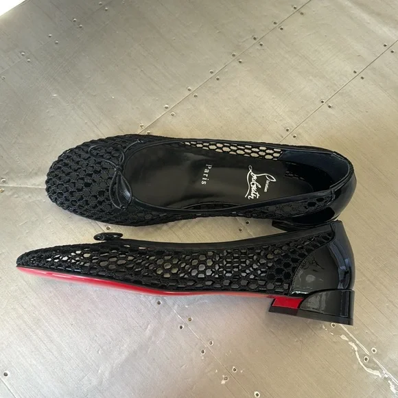 Christian Louboutin sweetie Jane mesh flat black patent sandal flats sz 40 - Picture 6 of 12